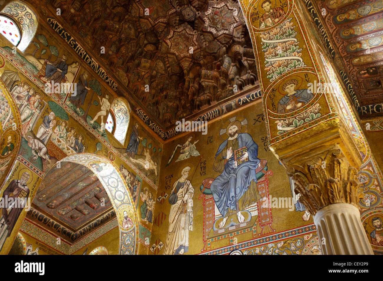 Byzantine mosaics in the Palatine Chapel in the Norman Kings Palace, Palermo, Sicily, Italy Stock Photo