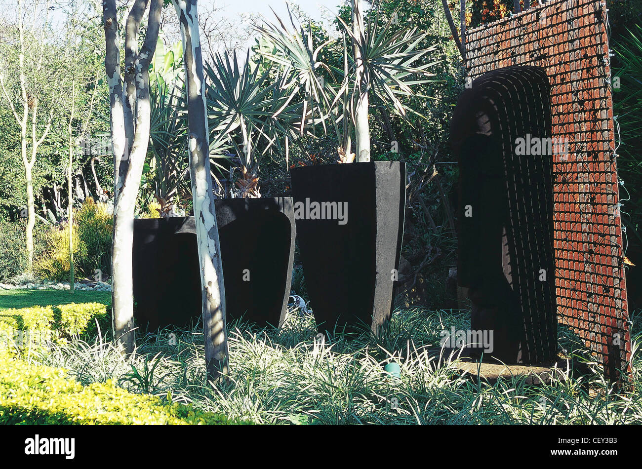 African Gardens: Shape and form were important considerations when we designed our third African garden The trees were chosen Stock Photo