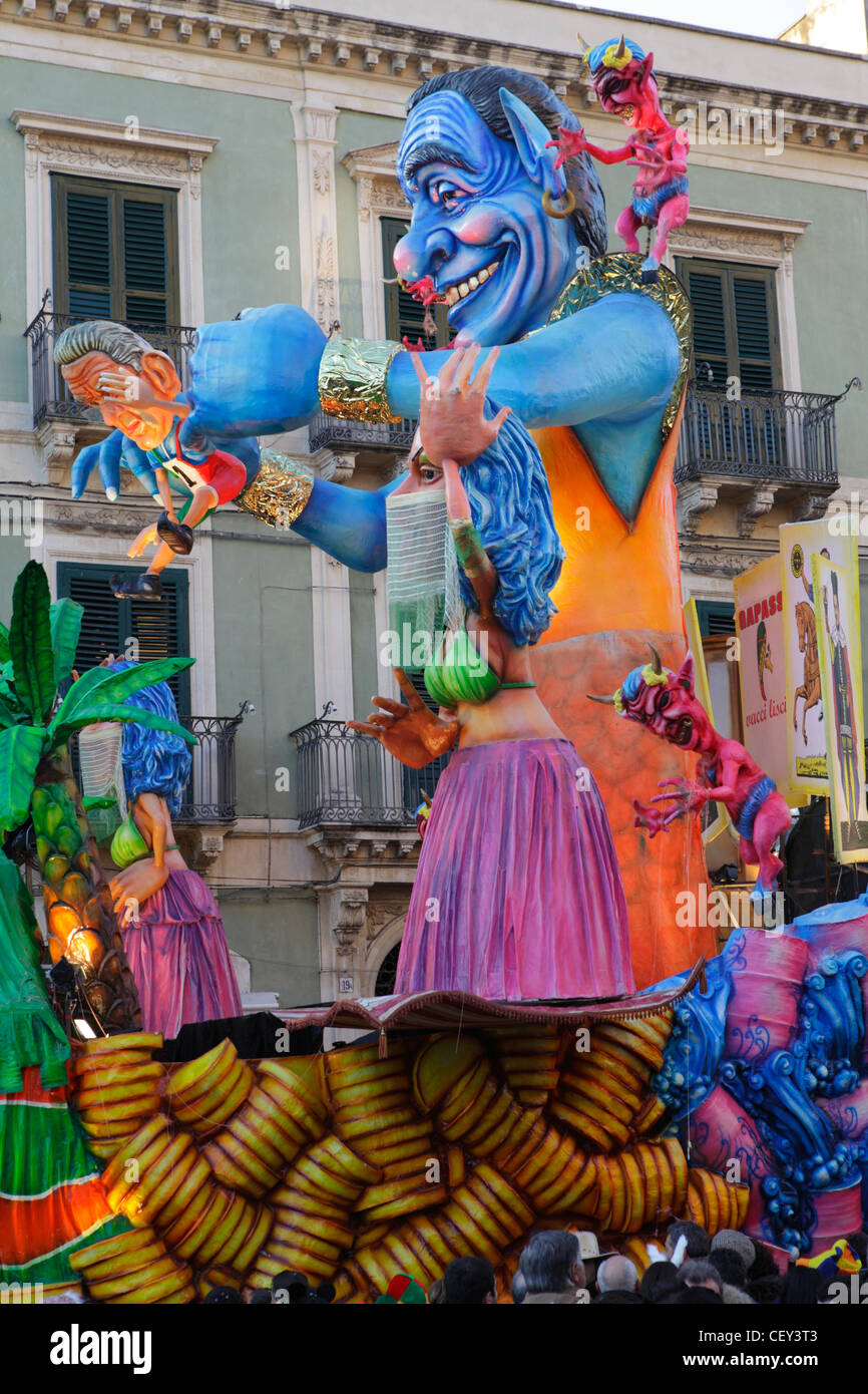 Traditional grotesque carts at Acireale Carnival, Catania, Sicily, Italy Stock Photo