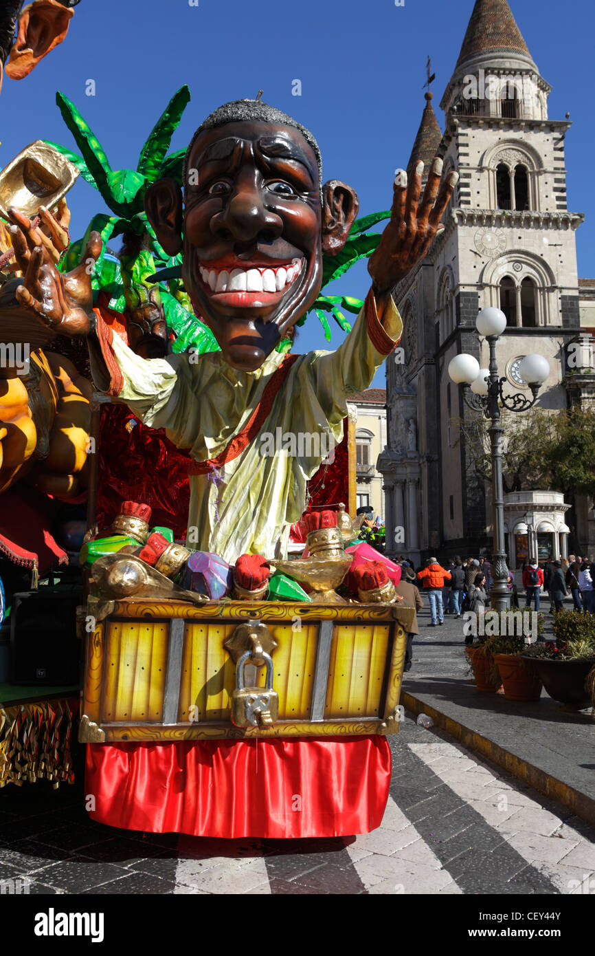 Traditional grotesque carts at Acireale Carnival, Catania, Sicily, Italy Stock Photo