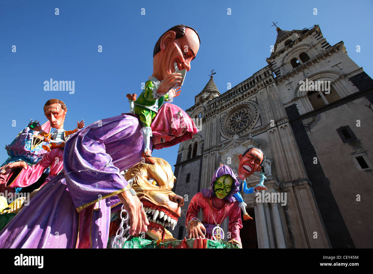 Traditional grotesque carts at Acireale Carnival, Catania, Sicily, Italy Stock Photo