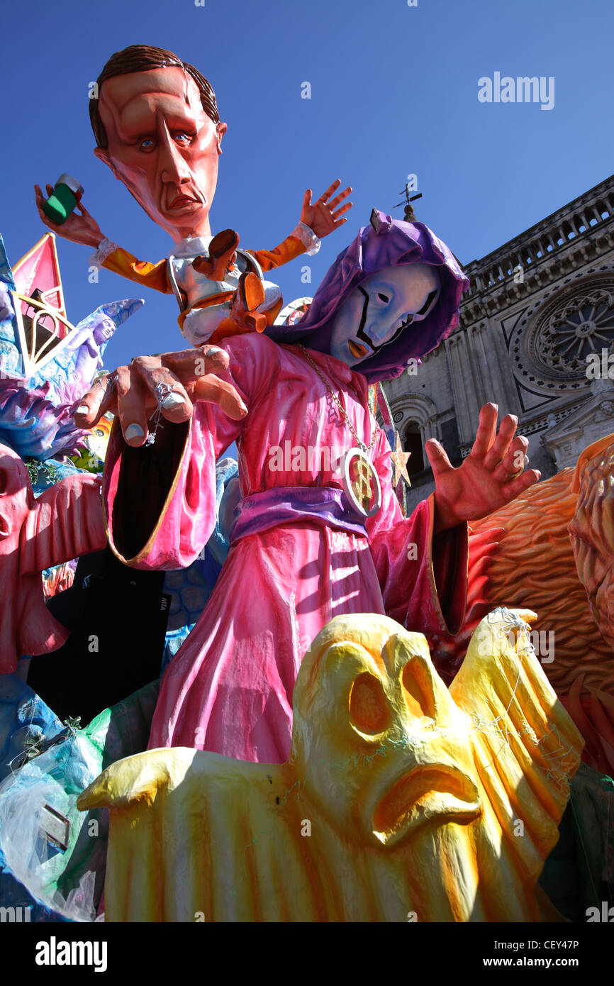 Traditional grotesque carts at Acireale Carnival, Catania, Sicily, Italy Stock Photo