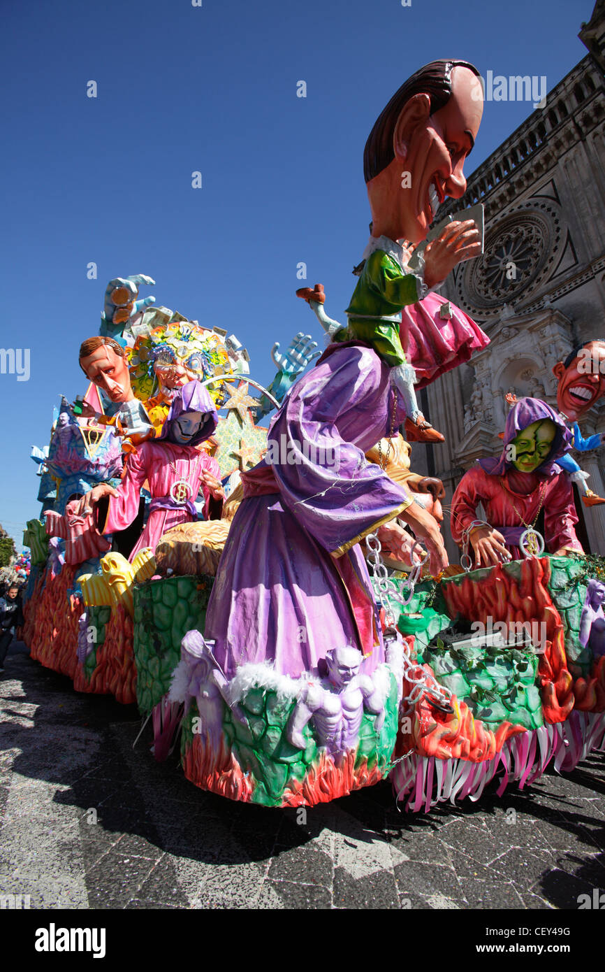 Traditional grotesque carts at Acireale Carnival, Catania, Sicily, Italy Stock Photo