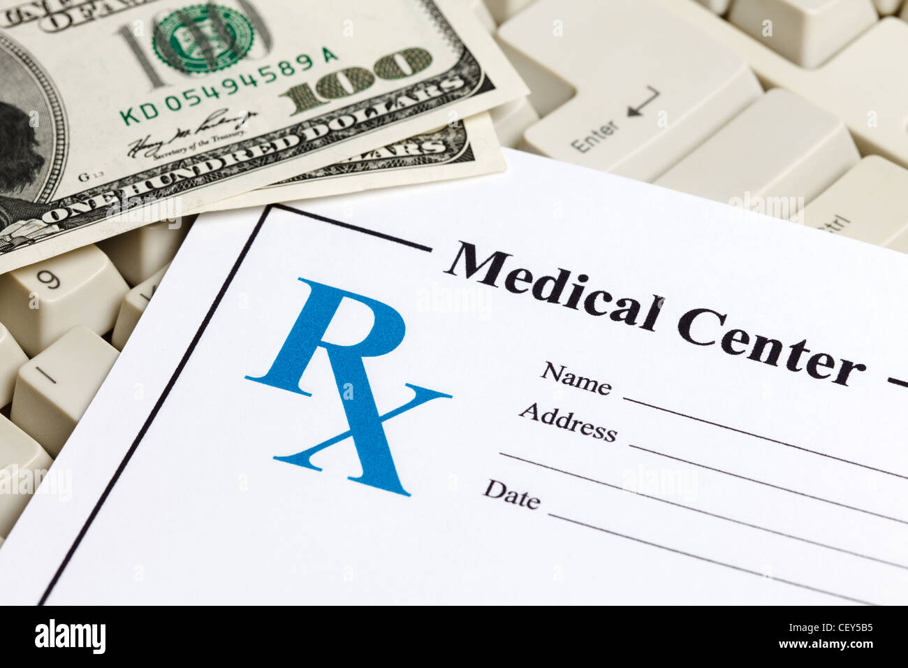 Computer Keyboard and Prescription, concept for Healthcare And Medicine ...