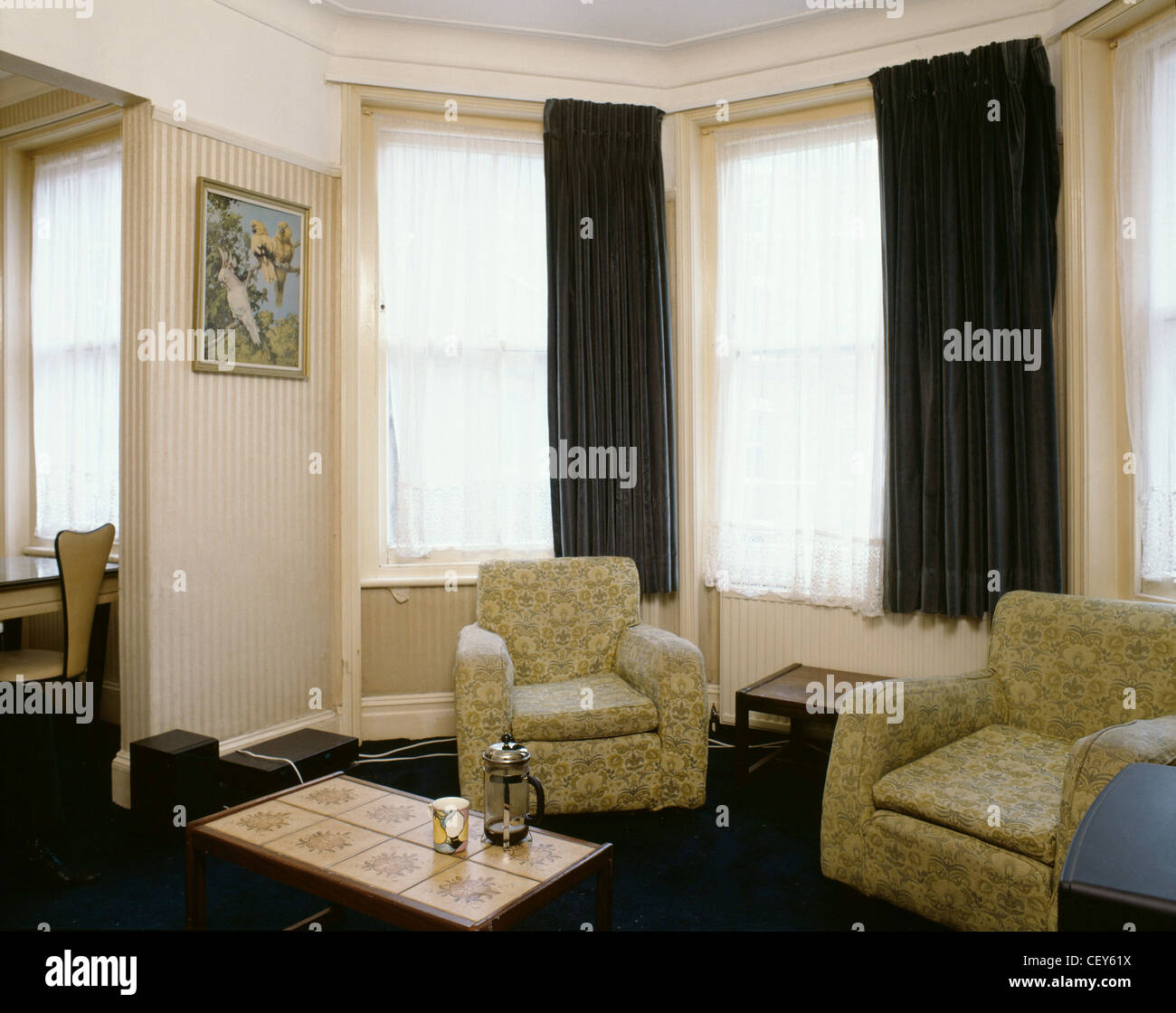 Living and dining room makeover BEFORE Living room cream striped