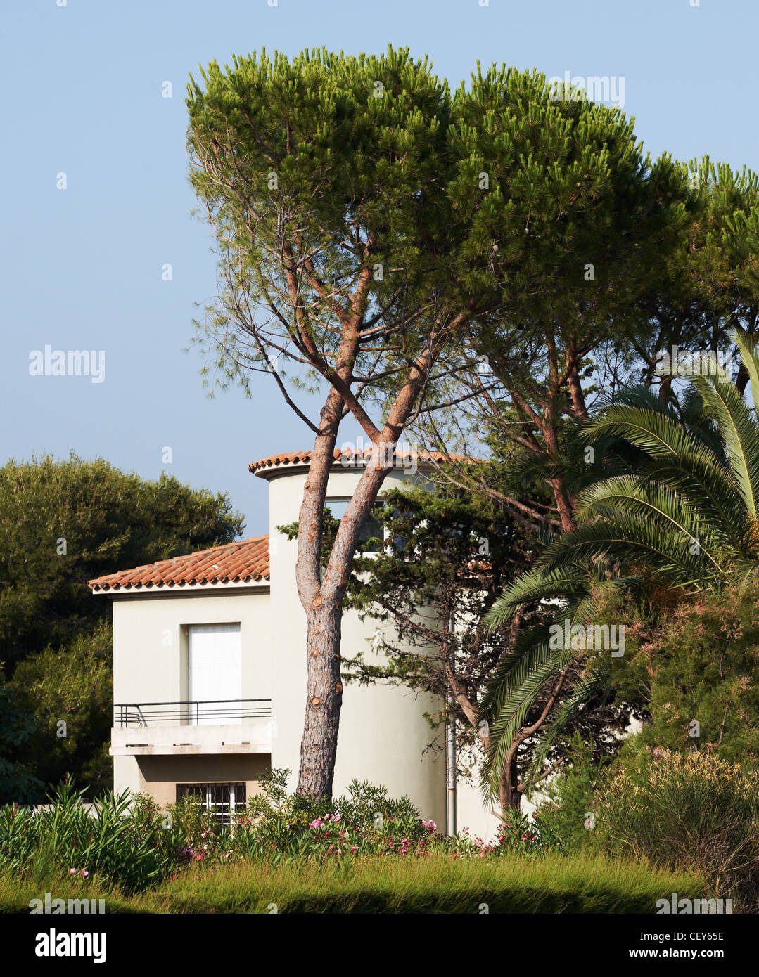 Typical Provence style sea-side villa in the Mediterranean sea region of South France Stock Photo