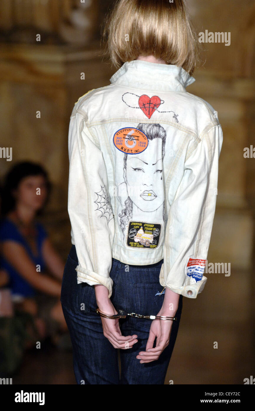 Imitation of Christ New York Ready to Wear Spring Summer Back view of model  blonde bobbed hair wearing white denim jacket Stock Photo - Alamy