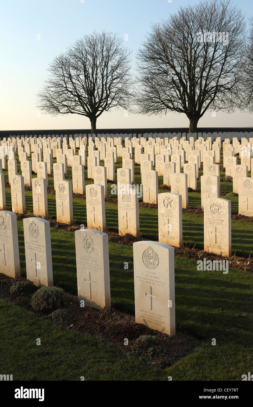 Headstones of First World War soldiers at Cabaret-Rouge British Cemetery at Souchez, France. Stock Photo