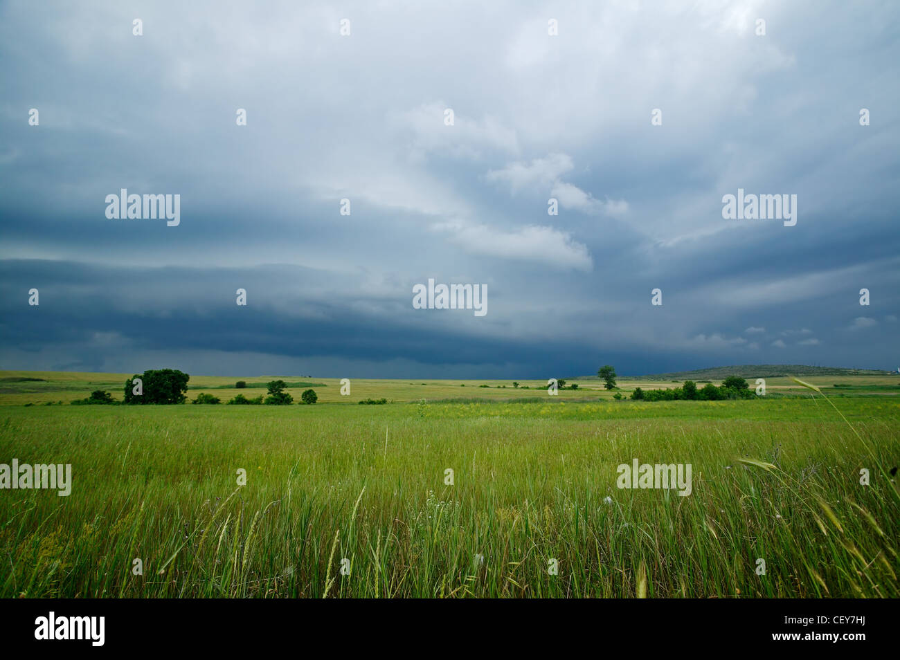 Dark storm clouds over a green field Stock Photo - Alamy