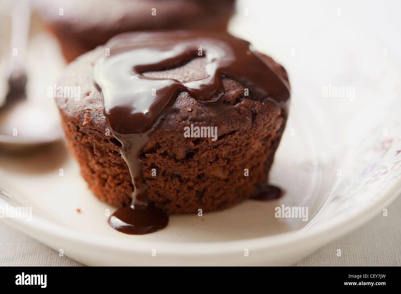 brownie with chocolate sauce Stock Photo