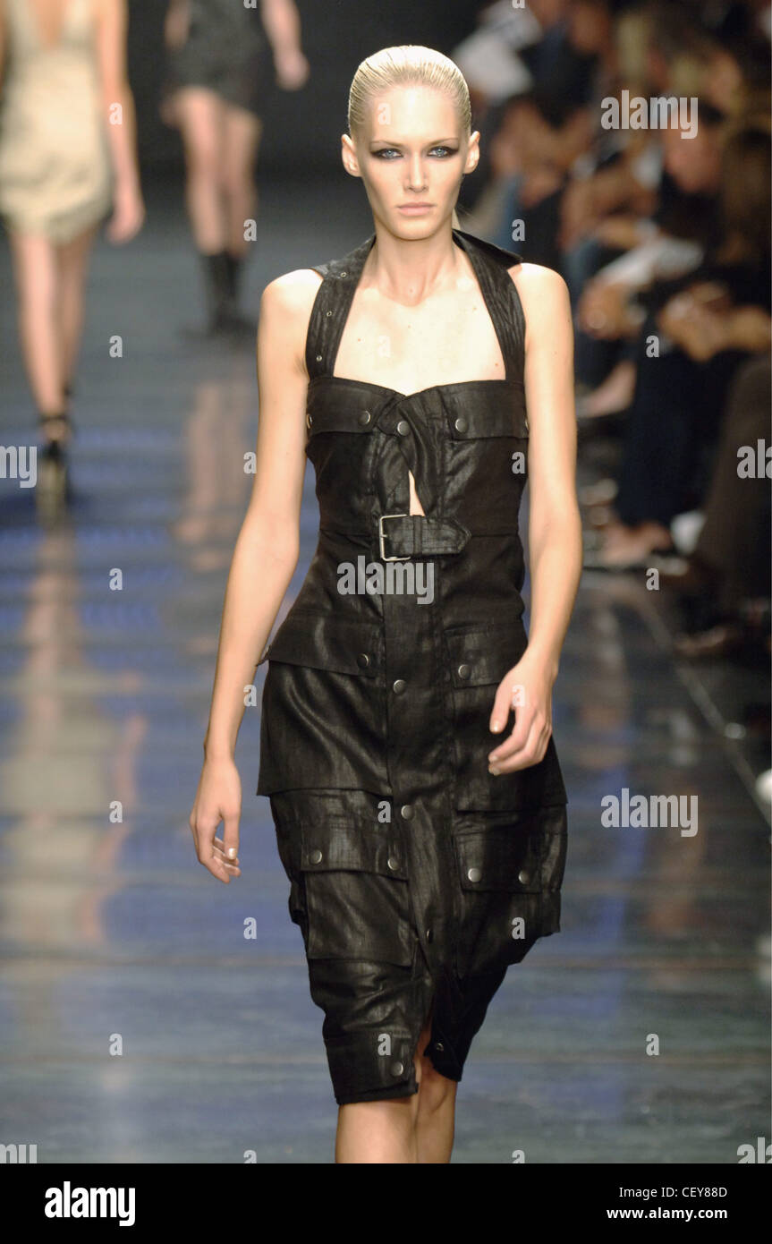 Belstaff Milan Ready to Wear Spring Summer Soft black leather studded halterneck knee length dress waist belt buckle; audience Stock Photo - Alamy Belstaff Milan Ready to Wear Spring Summer Soft black leather studded halterneck knee length dress waist belt buckle; audience Stock Photo - Alamy