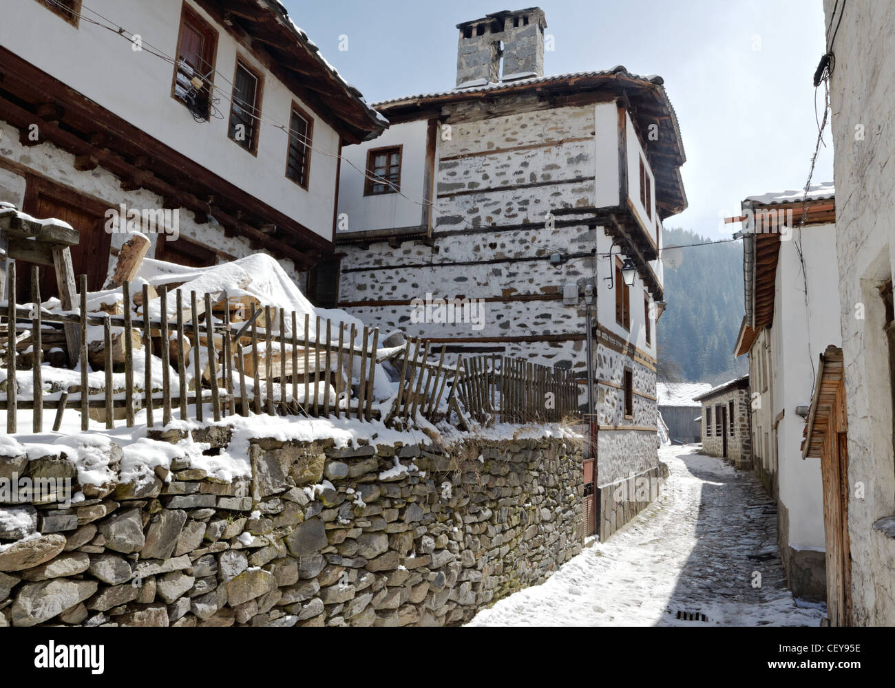 Traditional houses from Shiroka laka village, Bulgaria Stock Photo