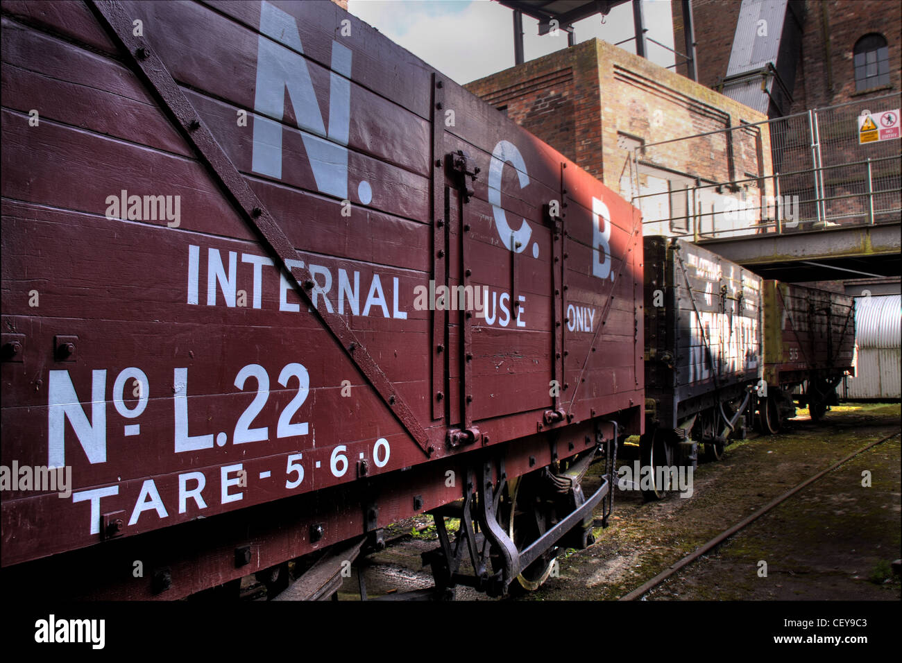NCB British Rail BR coal truck National Coal Board railyard rail yard Stock Photo