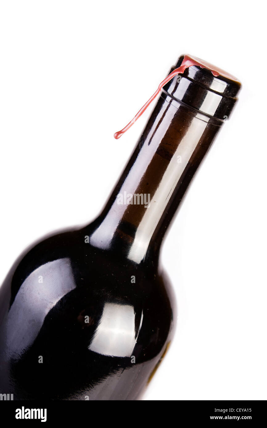 Unopened bottled of red wine isolated on white Stock Photo