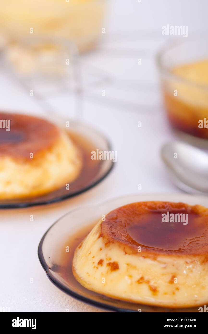 Flan Sweet custard with a caramel topping. Pudding. Vanilla flavour