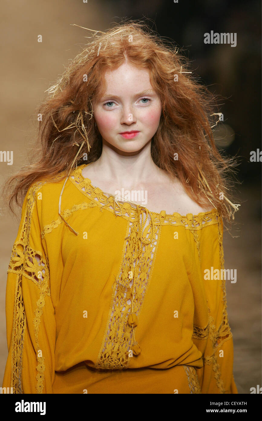 Jean Paul Gaultier Paris Ready to Wear S S British model Lily Cole wearing  a deep yellow peasant style top crochet detail and Stock Photo - Alamy