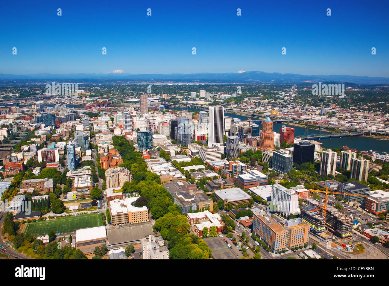 Portland oregon willamette river aerial hi res stock photography and