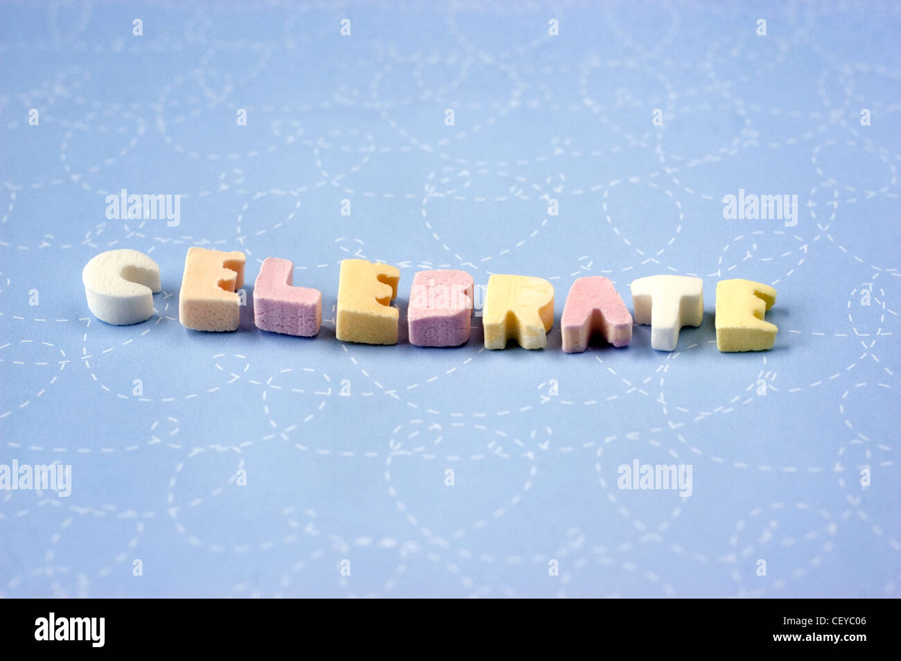 Sugar letter shaped sweets spelling the word celebrate Stock Photo Alamy