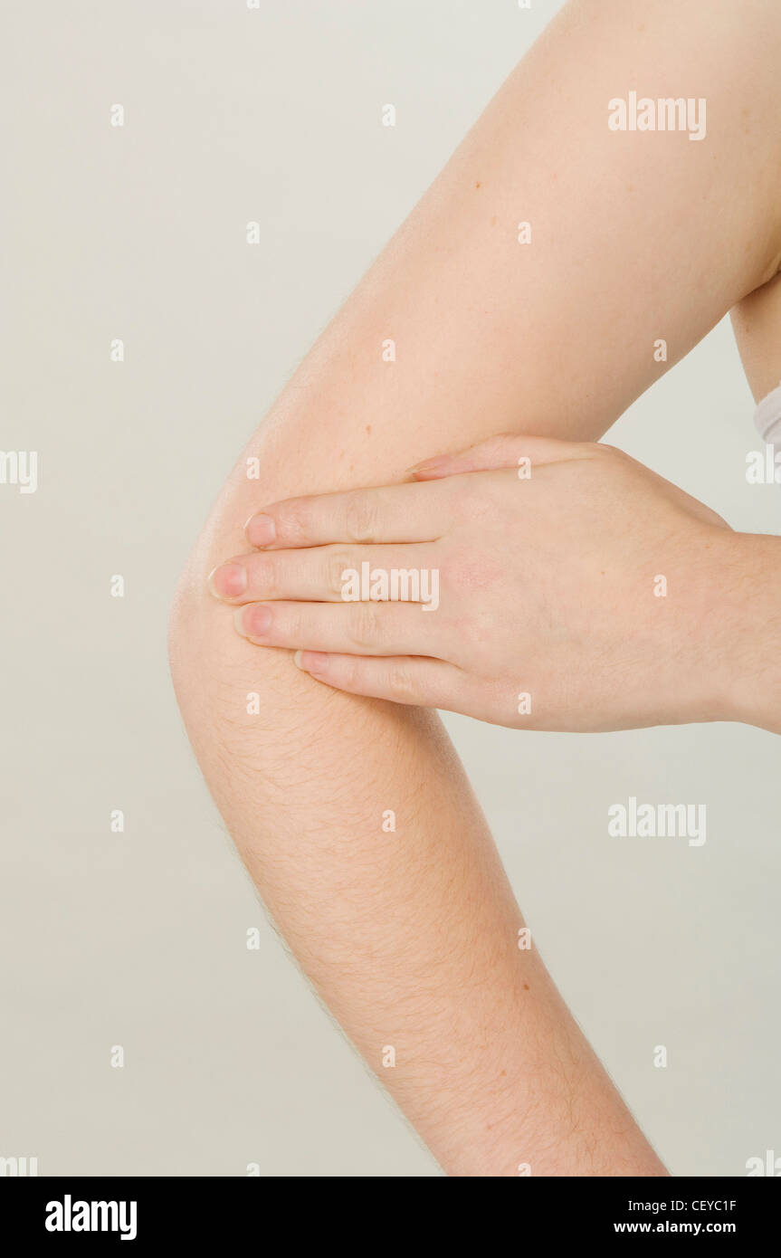 Female hand touching arm Stock Photo Alamy