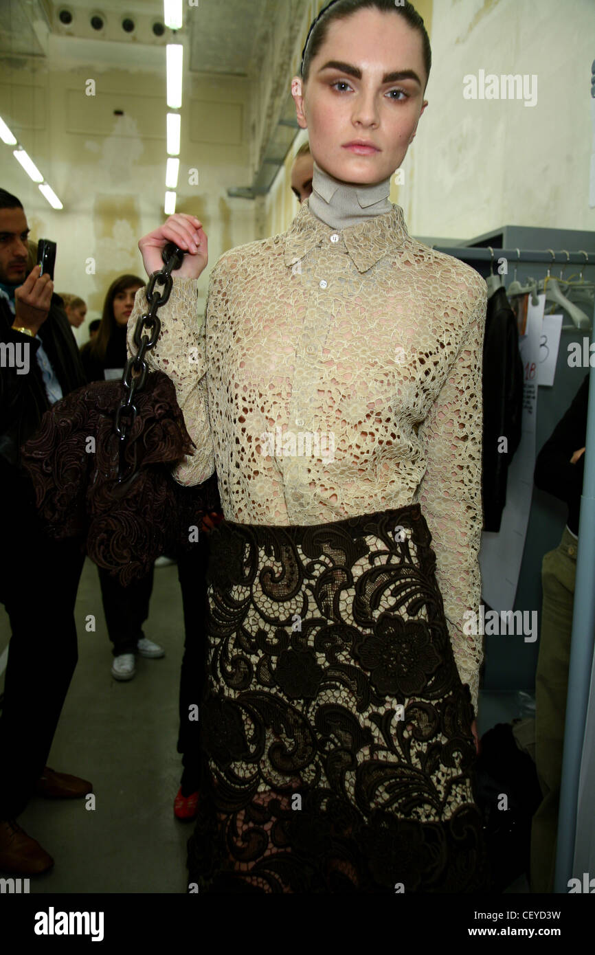 Prada Backstage Milan Ready to Wear Autumn Winter Model wearing a Stock  Photo - Alamy
