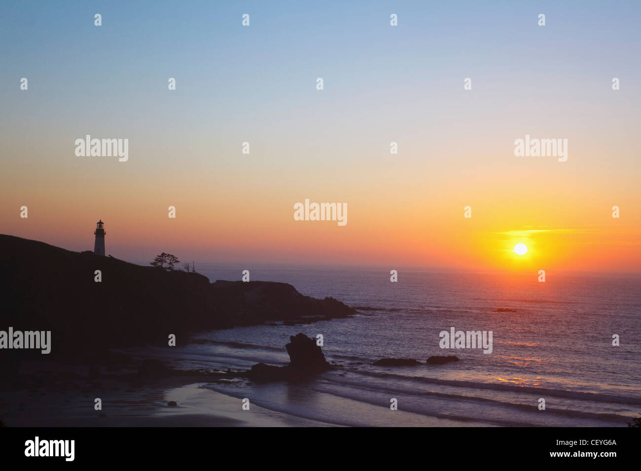 sunset over yaquina head lighthouse; newport oregon united states of america Stock Photo