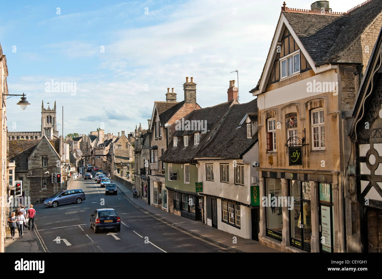Stamford is an ancient town located approximately 100 miles to the north of London, at the old Great North Road leading to York. Stock Photo