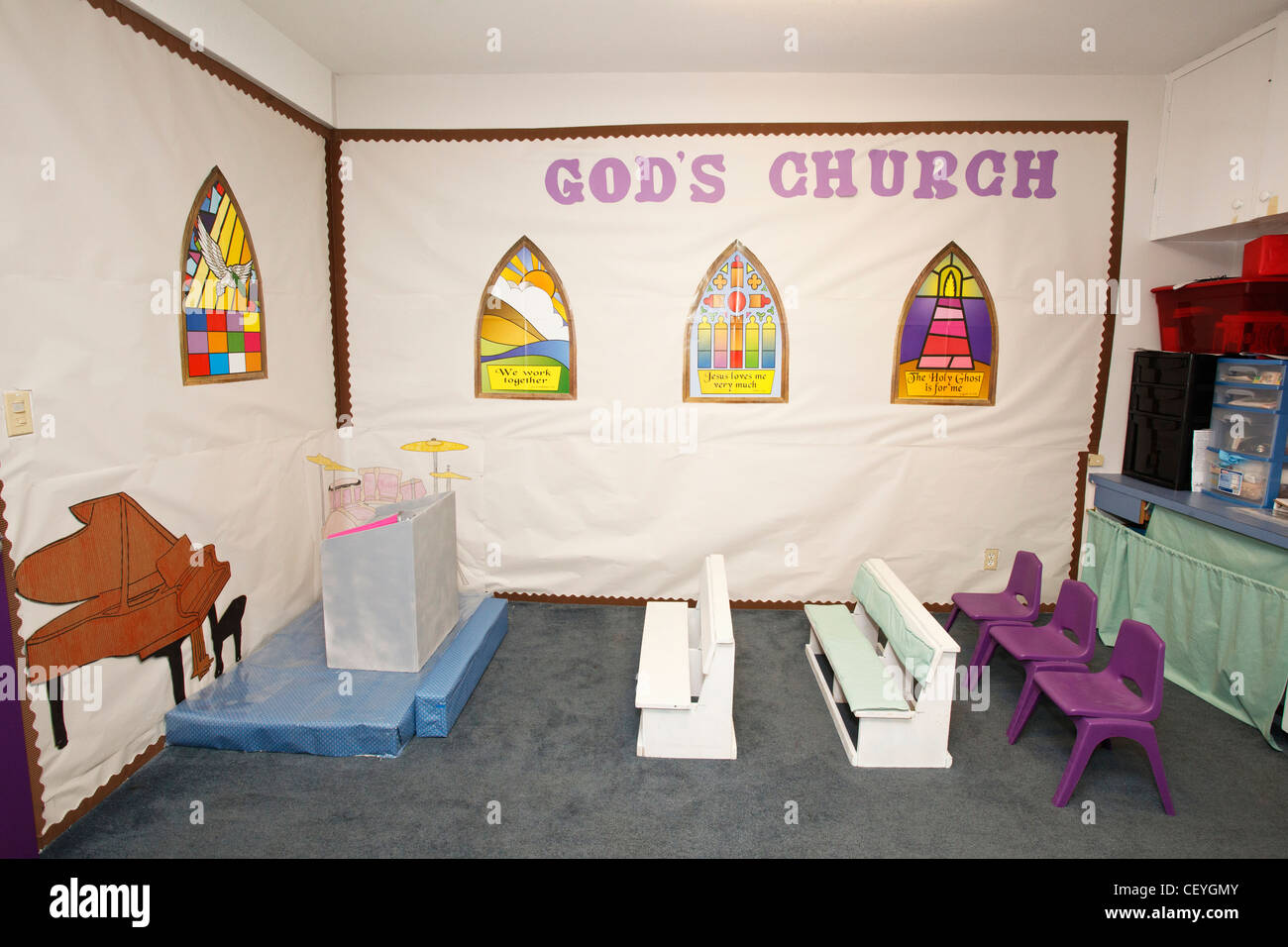 A Sunday School Classroom Decorated As A Miniature Church Building