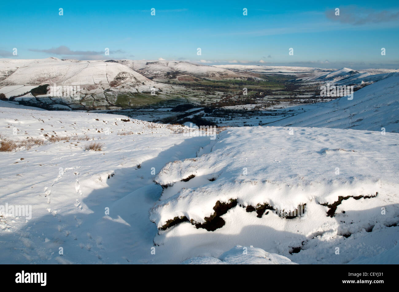 Edale from Brown Knoll in winter.  Peak District, Derbyshire, England, UK. Stock Photo