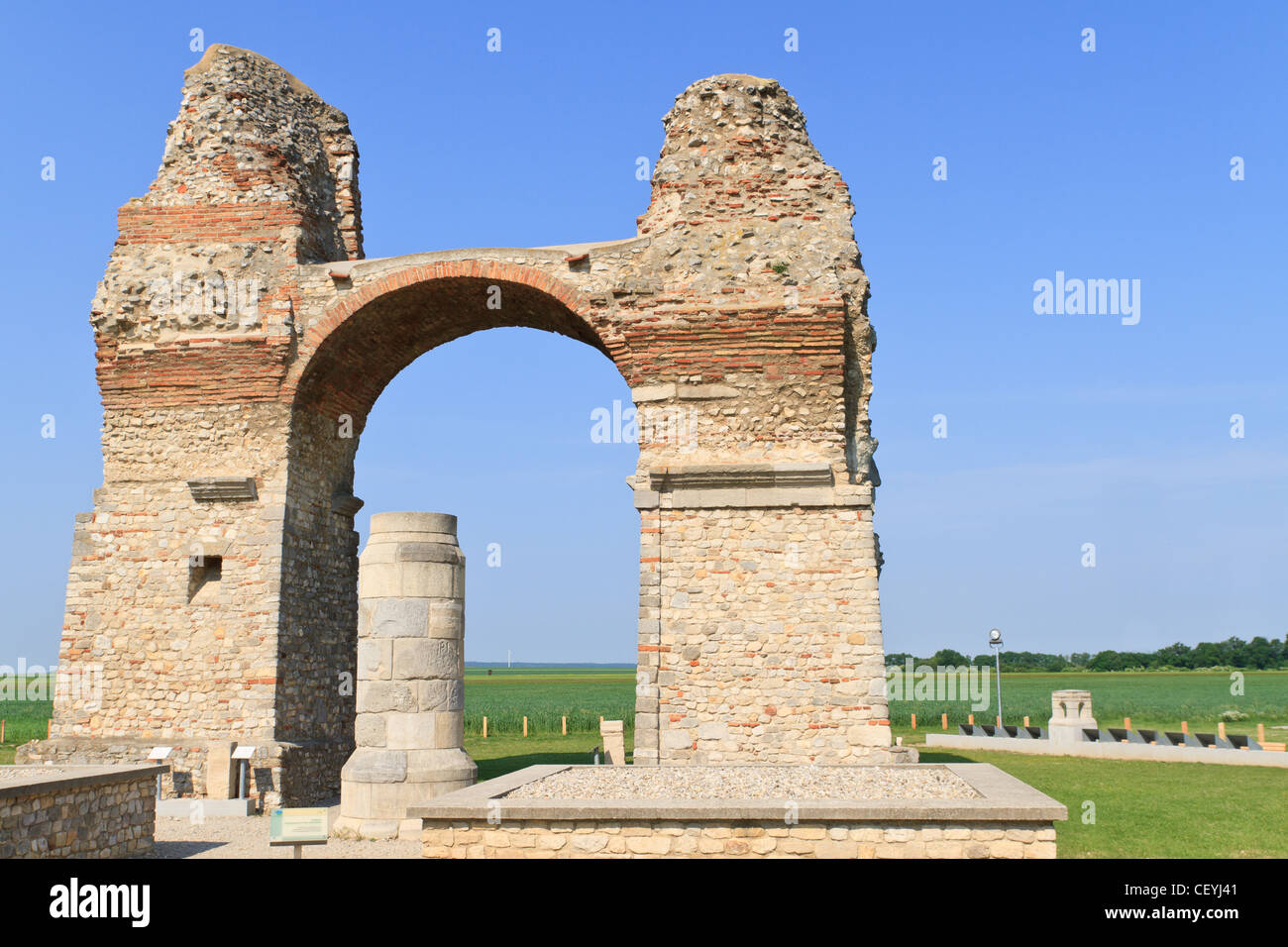 Old Roman City Gate (Heidentor) at Carnuntum Archeological Site, Austria Stock Photo