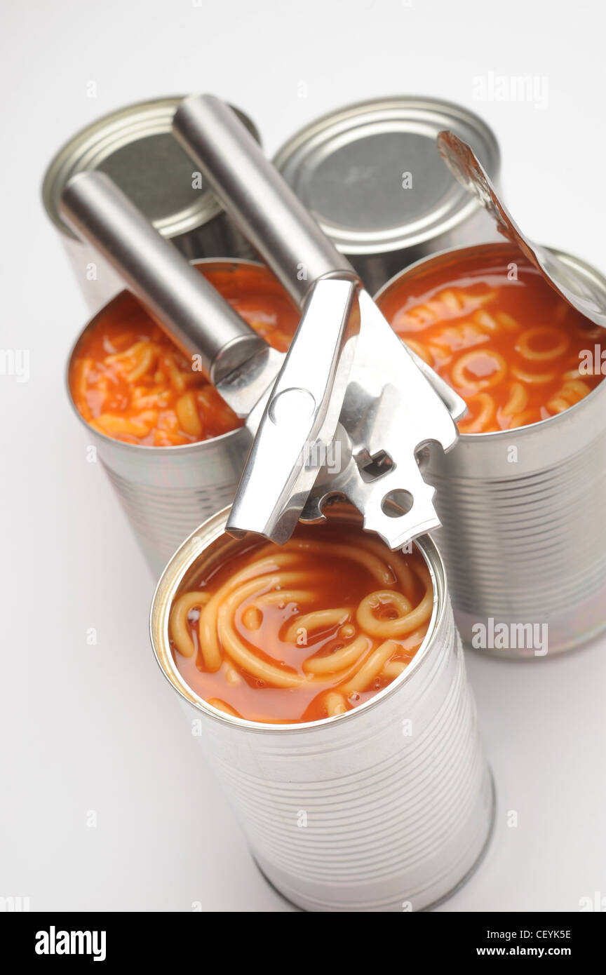 Years Of The Tin Can A still life image of a group of opened pasta tins