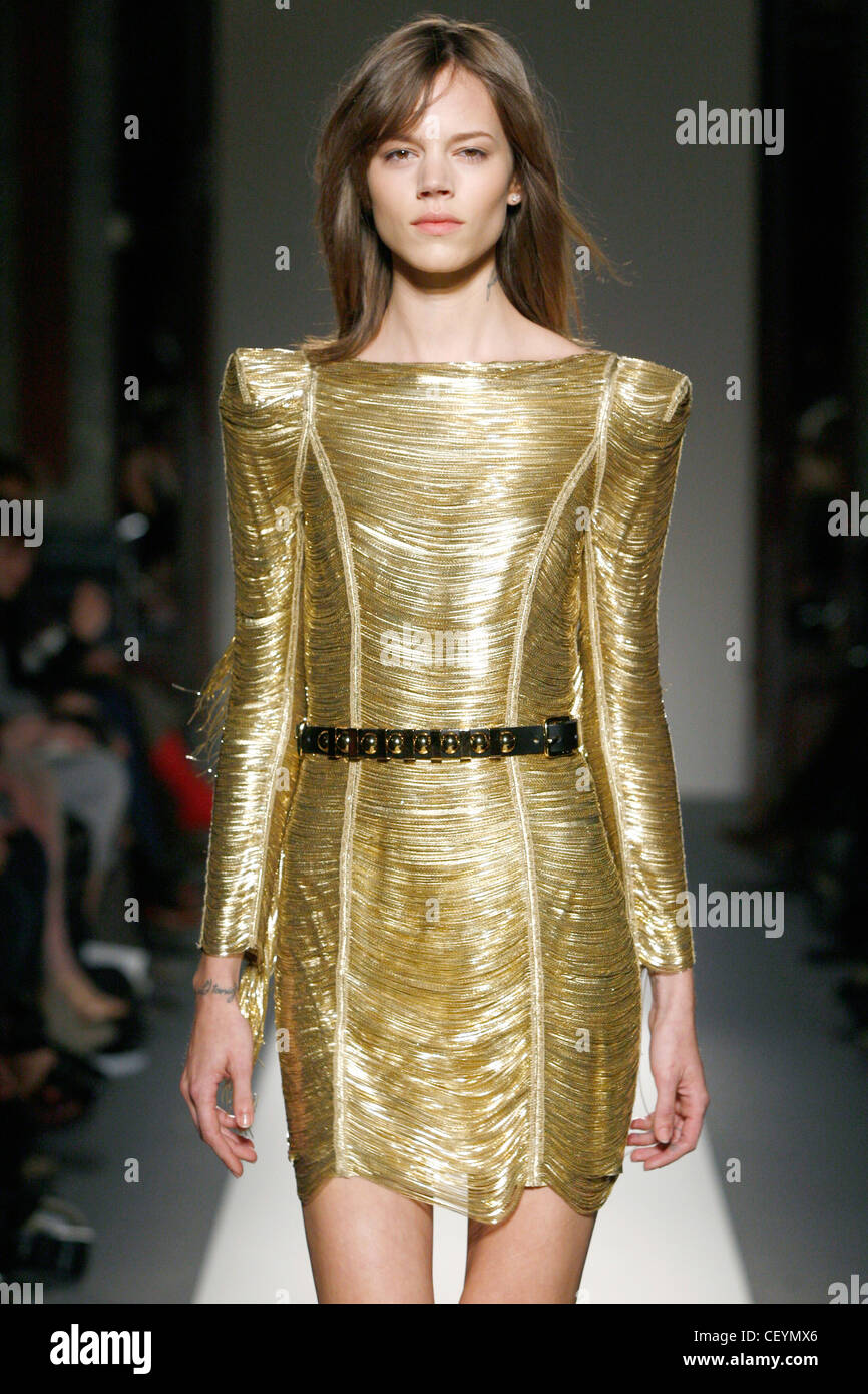 Balmain Paris Ready to Wear Autumn Winter Gold short dress with Stock Photo  - Alamy