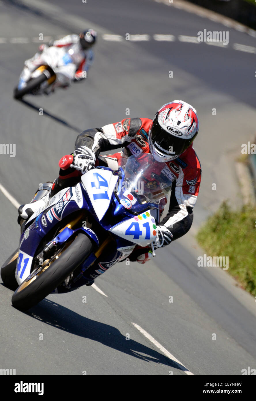 motorbikes at speed isle of man TT racing Stock Photo