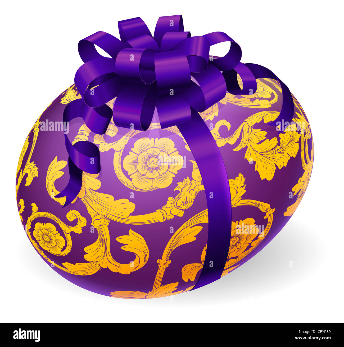 Illustration of a purple Easter egg with bow and ornate floral patterns Stock Photo