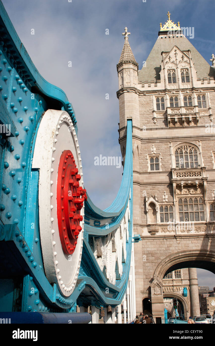 Metalwork on Tower Bridge, London, England. Stock Photo