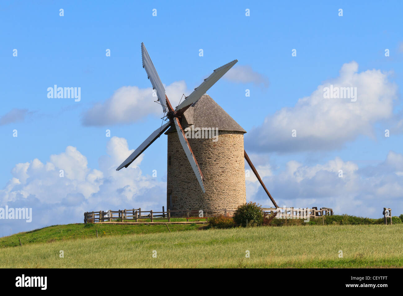 Old windmill in France (Near Mont-Saint-Michel) Stock Photo