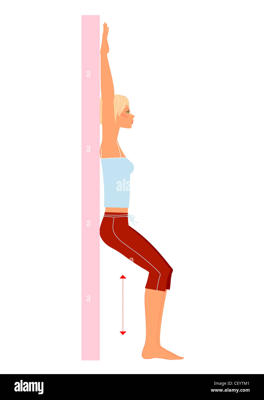 Female doing leg exercises leaning against wall Stock Photo Alamy