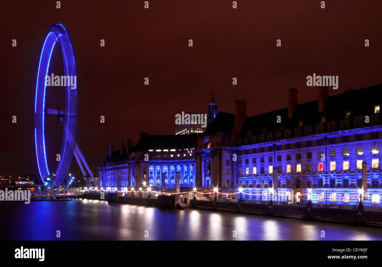 Long Exposure of The London Eye and County Hall at Night Stock Photo ...