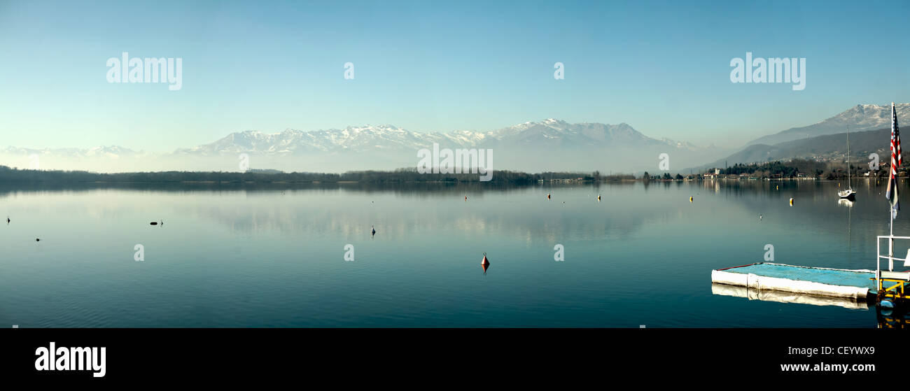 Panoramic view of lake Viverone, Biella Stock Photo