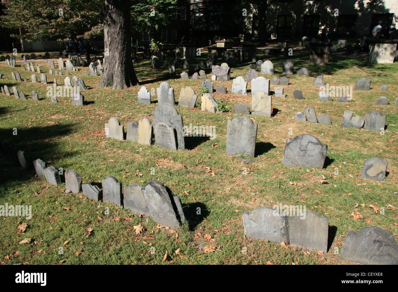 View of graves in the Old Granary Burying Ground in Boston, Massachusetts, United States. Stock Photo