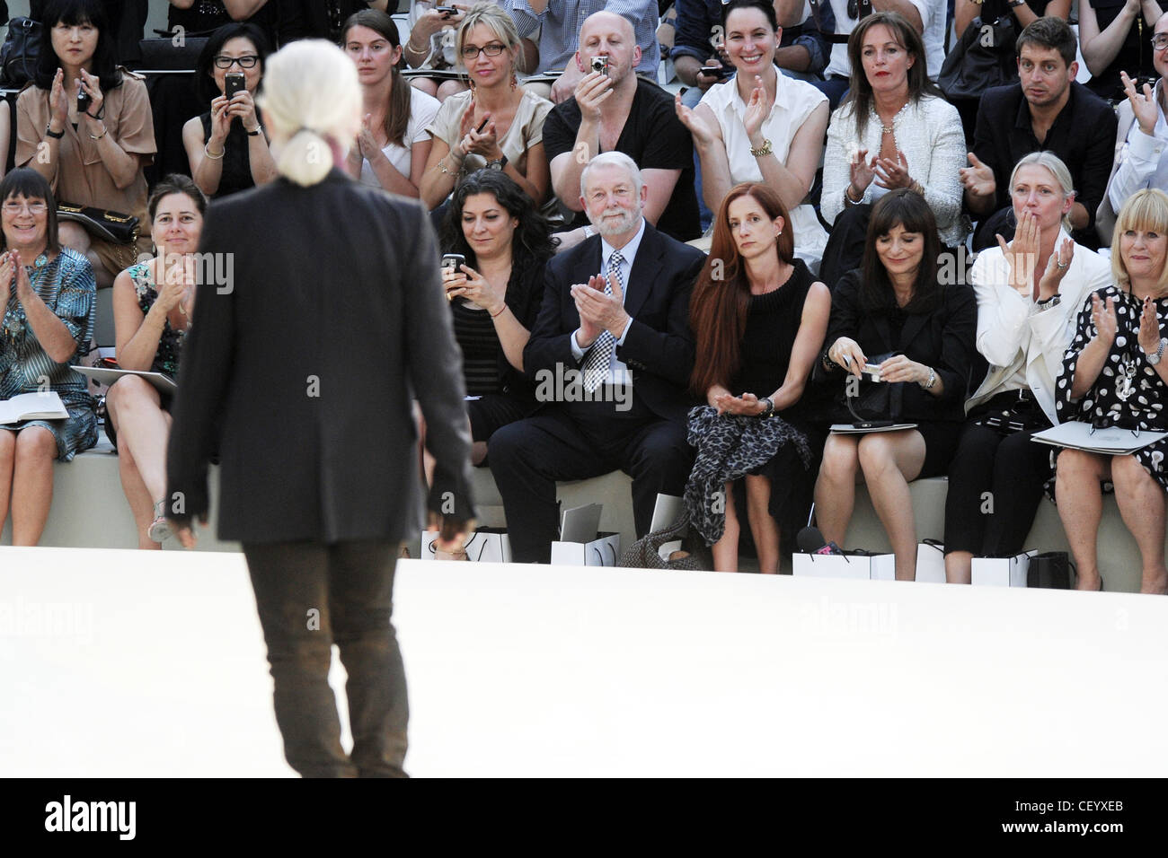 Chanel Haute Couture Autumn Winter 2010 11 Fashion designer Karl Lagerfeld is applauded by the audience including fashion Stock Photo