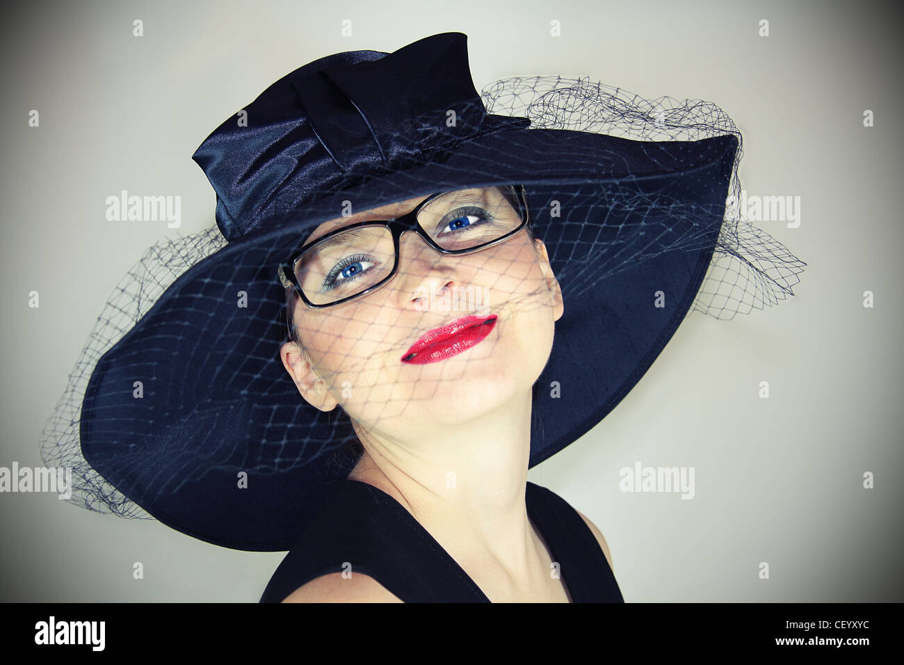 hat vintage portrait girl fashion female model retro Stock Photo