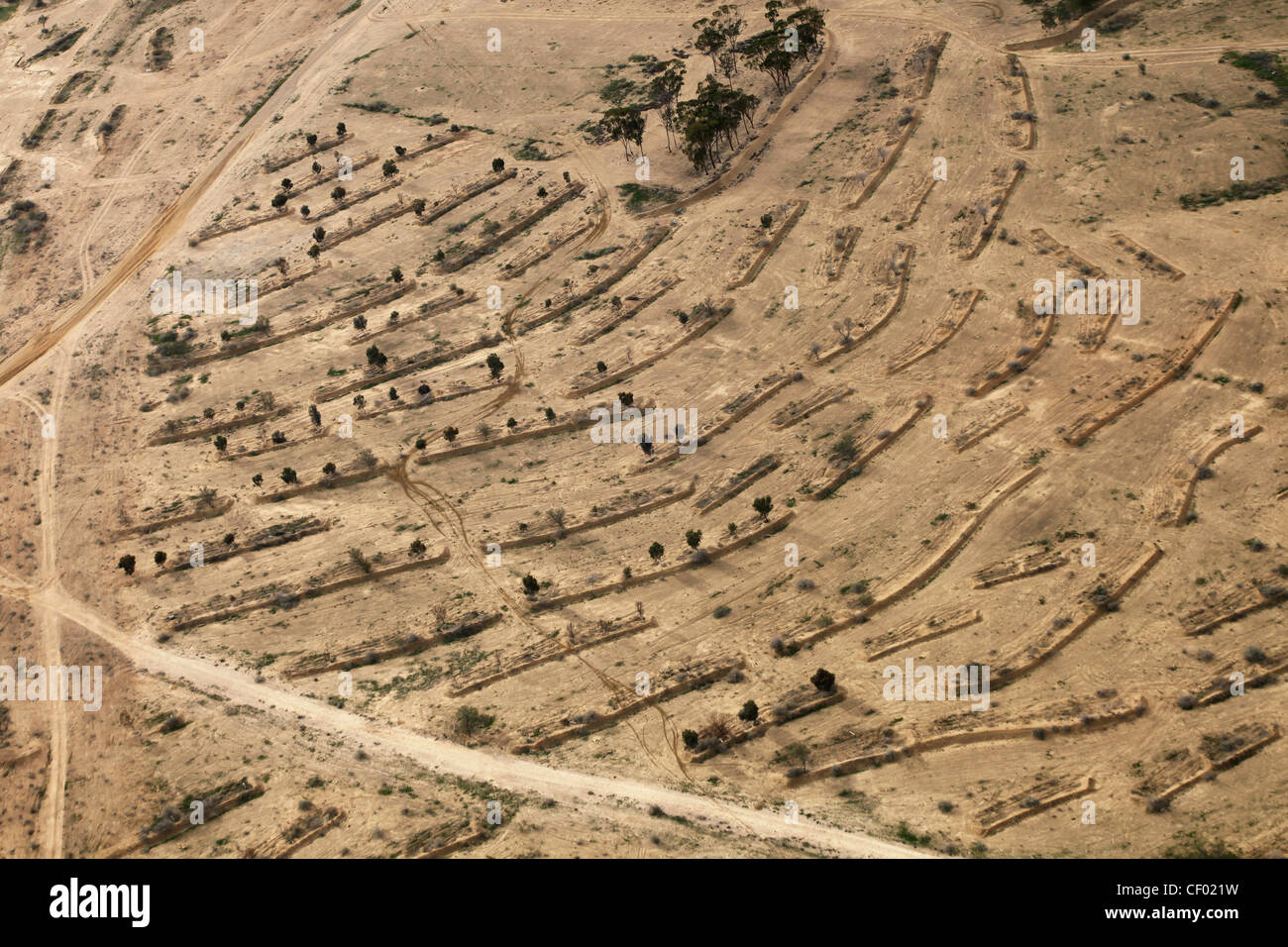 Aerial view of agriculture terrace fields in the Negev desert Southern