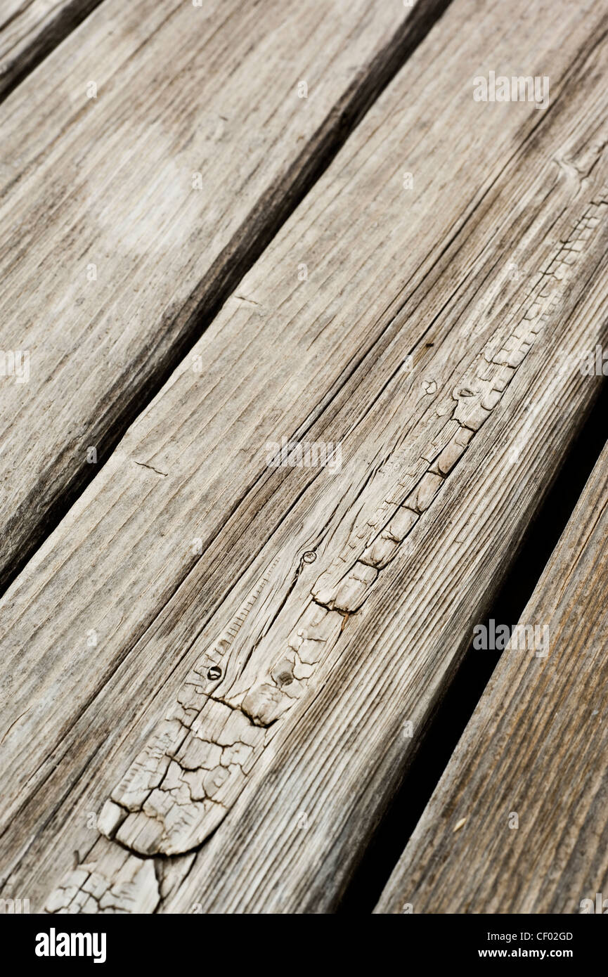 old cracked wooden boards in close up Stock Photo