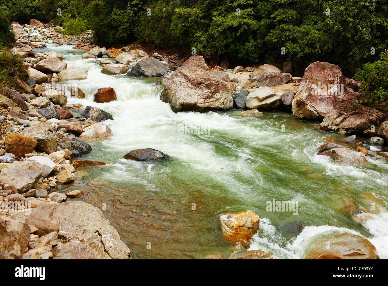River in the jungles, waterfalls, rocks, stones Stock Photo