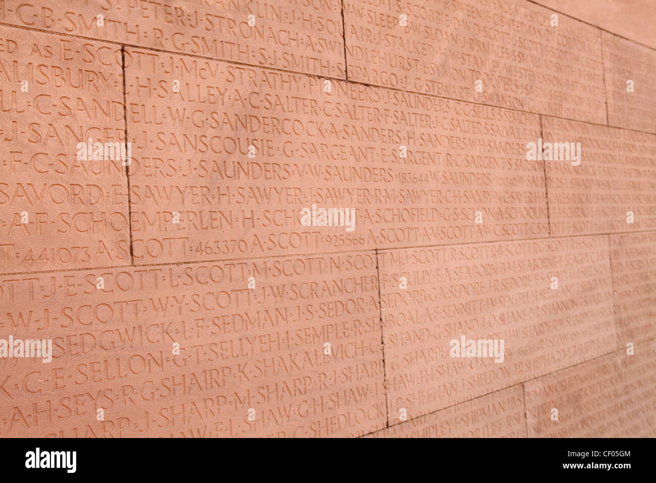 Names of Canadian soldiers of World War One at the Vimy Ridge National Historic Site of Canada, France. Stock Photo