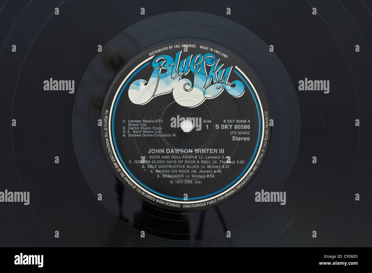 Label of original vinyl record album John Dawson Winter III by Johnny