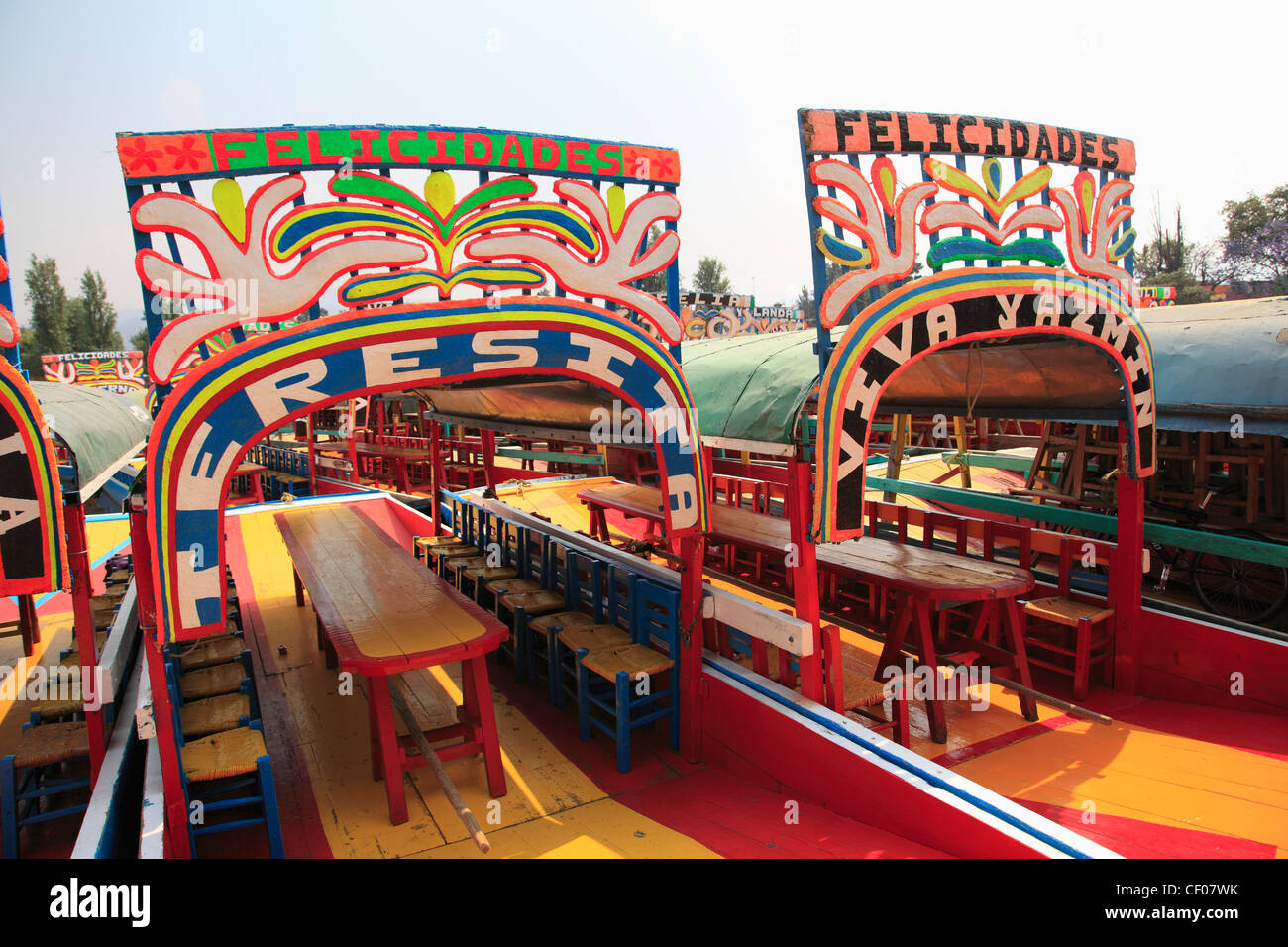 Xochimilco, Boats, Trajinera, Floating Gardens, Canals, UNESCO World Heritage Site, Mexico City, Mexico Stock Photo