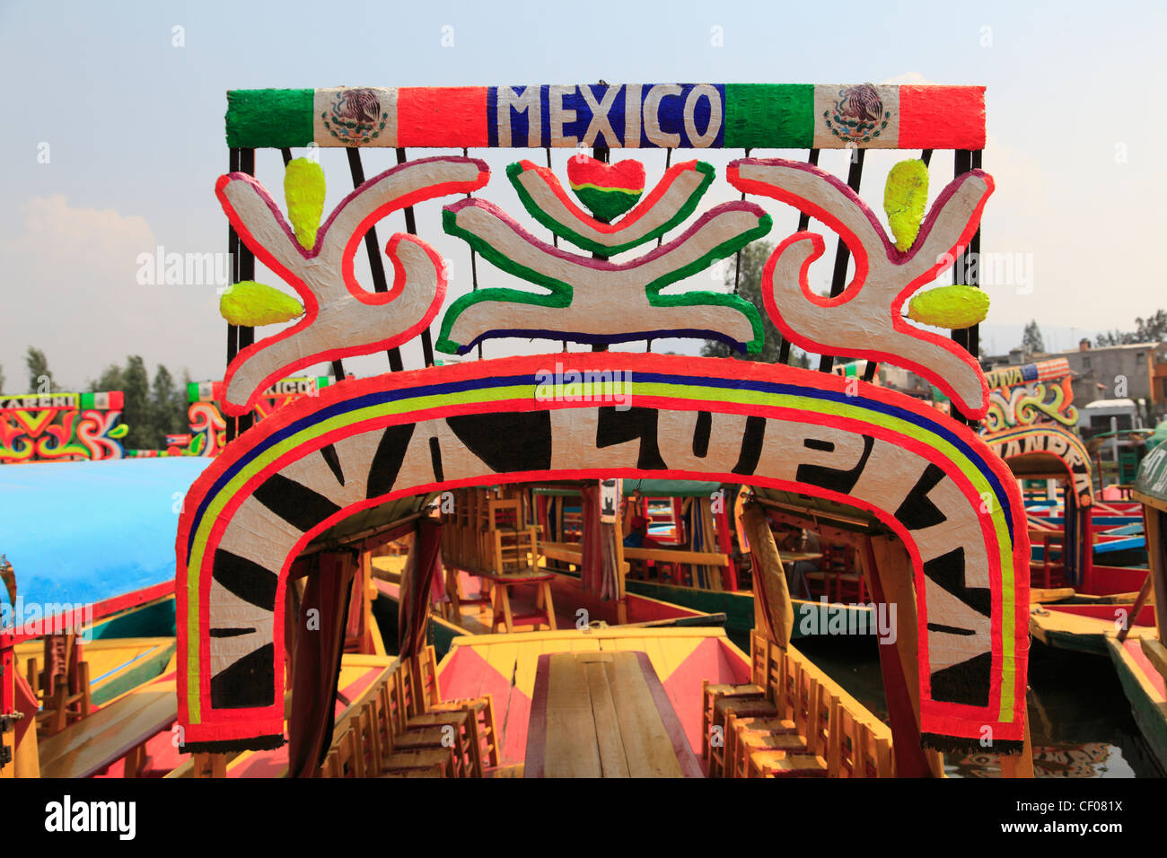Xochimilco, Boats, Trajinera, Floating Gardens, Canals, UNESCO World Heritage Site, Mexico City, Mexico Stock Photo