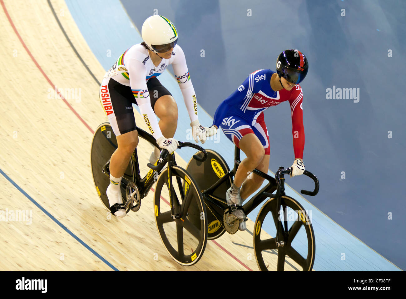 Victoria PENDLETON & Anna MEARES Women's Sprint Semifinals UCI Track Cycling World Cup 2012 Stock Photo