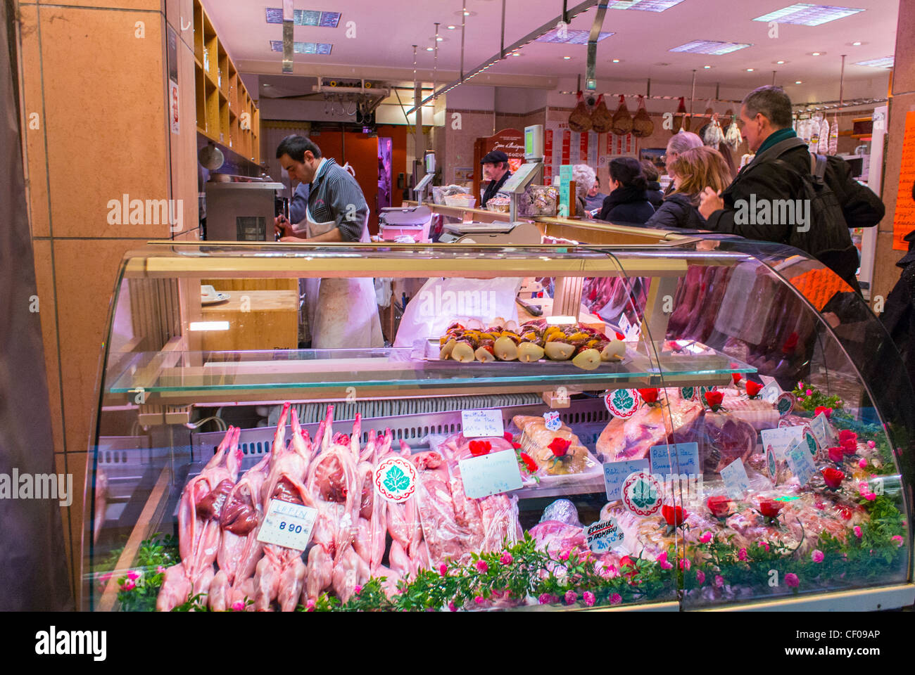 Paris, France, People Shopping in French Butcher Shop, Boucherie, in